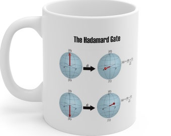 Quantum Computer Hadamard Torgleichungen Kaffeetasse 11 oz Geschenk für Absolvent Student Physiker Geek Nerd Computing Abschlussgeschenk
