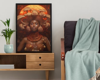 African Mushroom Goddess Digital Art Download - Exquisite Wall Decor - High-Resolution Printable for Home & Sacred Spaces - Instant Download