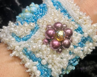 Beautiful up-cycled, Boho style, bead embroidered bracelet.