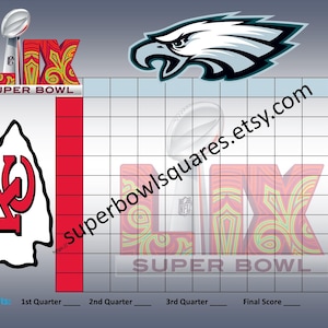Chiefs vs. Eagles SUPER BOWL 59 SQUARES!!!!