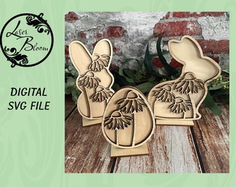 Sunflower Egg and Bunnies Set  / Digital SVG File / Vector