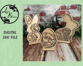 Peony Egg and Bunnies Set  / Digital SVG File / Vector