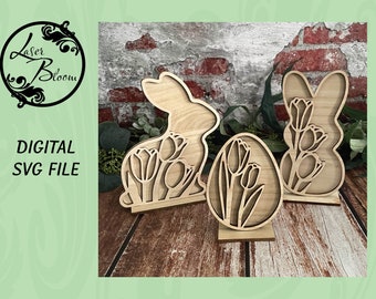 Tulip Egg and Bunnies Set  / Digital SVG File / Vector