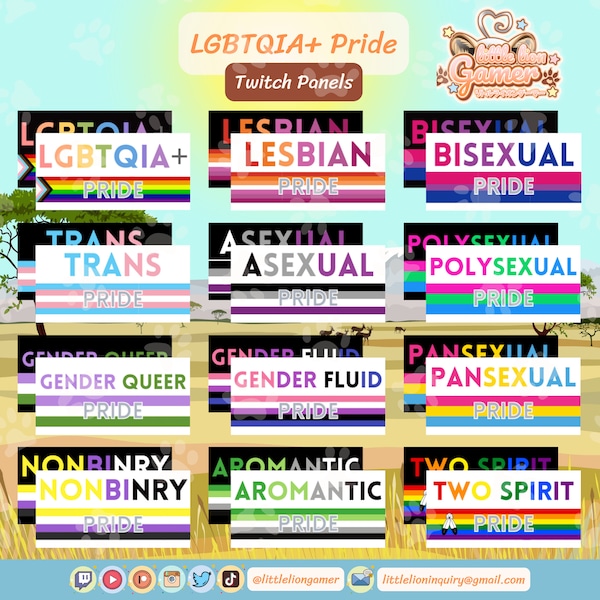 LGBTQIA+ Pride Twitch Panels | Cute | Love | Flags | Light | Dark