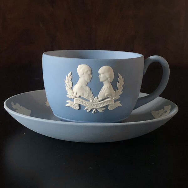 Wedgwood Jasperware Royal Wedding blauwe theekop en schotel