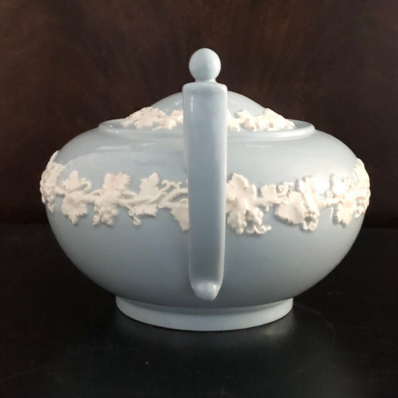 Wedgwood Queensware Embossed White on Blue Teapot Etsy