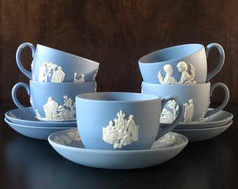 Wedgwood Jasperware blue tea cup and saucer