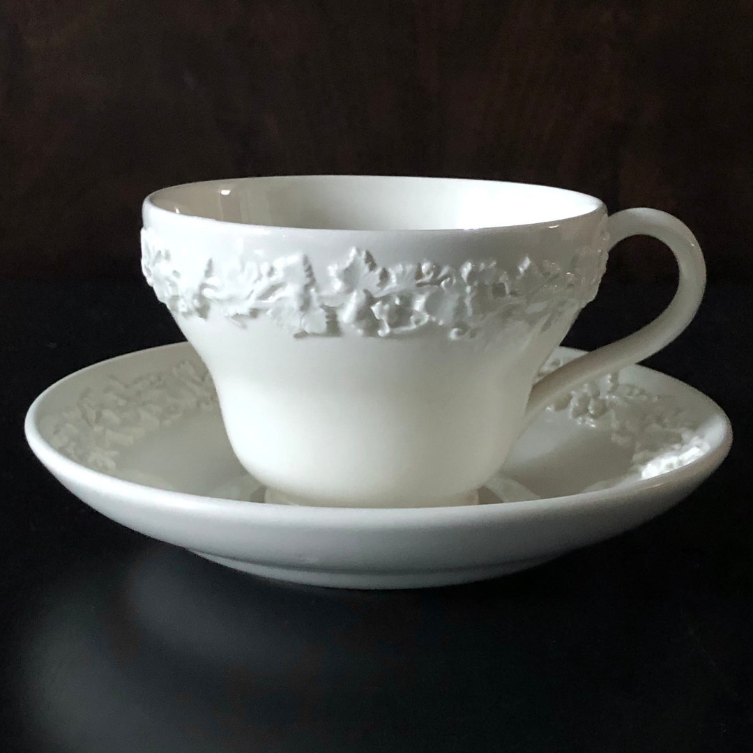 Queensware Cookware Wedgwood Queensware Embossed Cream on Cream Tea Cup and Saucer - Etsy