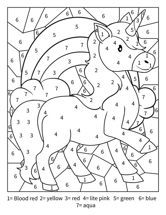 Color by Number Worksheets for Preschool - Unicorn Coloring Pages