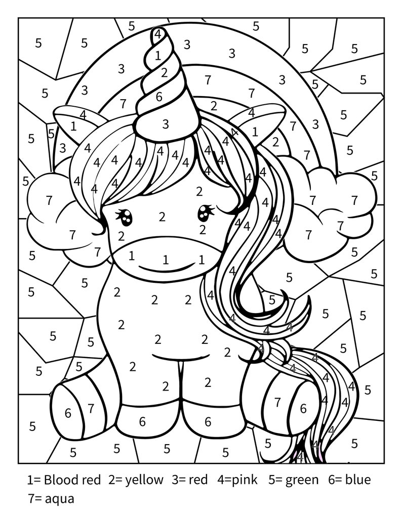 Printable: Unicorn Color by Numbers Page for Toddlers Kids and Adults Printable: Unicorn Color by Numbers Page for Toddlers Kids and Adults