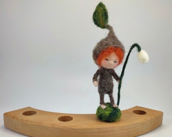 Root Child Waldorf inspired birthday ring insert. Felted decoration. A figurine made from wool