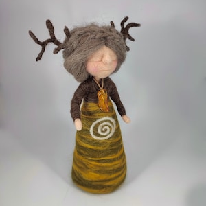Spirit doll with amber pendant. Art doll made from wool. Felted doll.