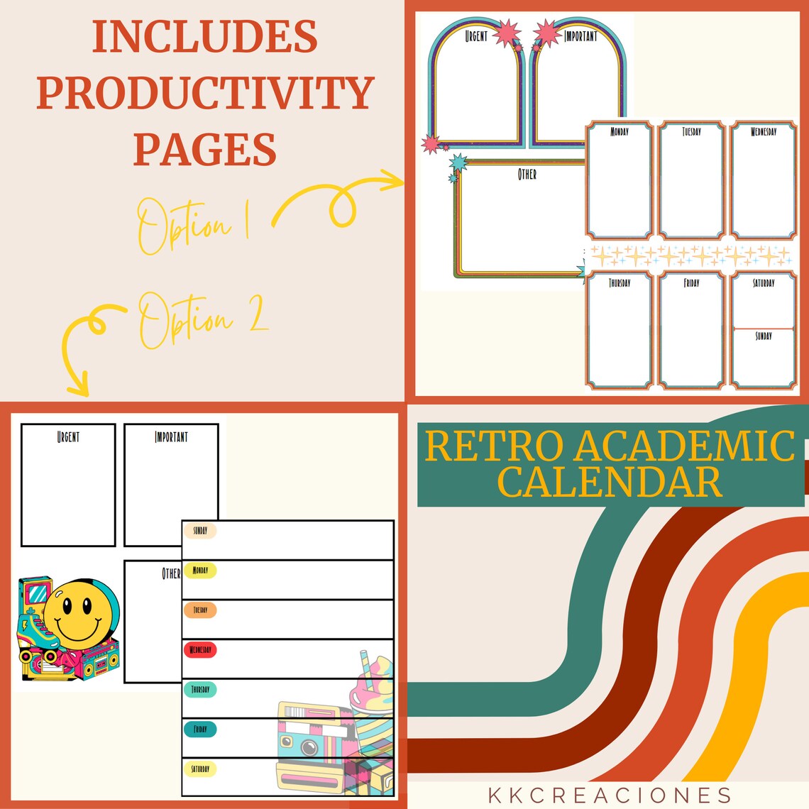 2023-2024 Academic Printable Calendar With Retro Design Digital ...