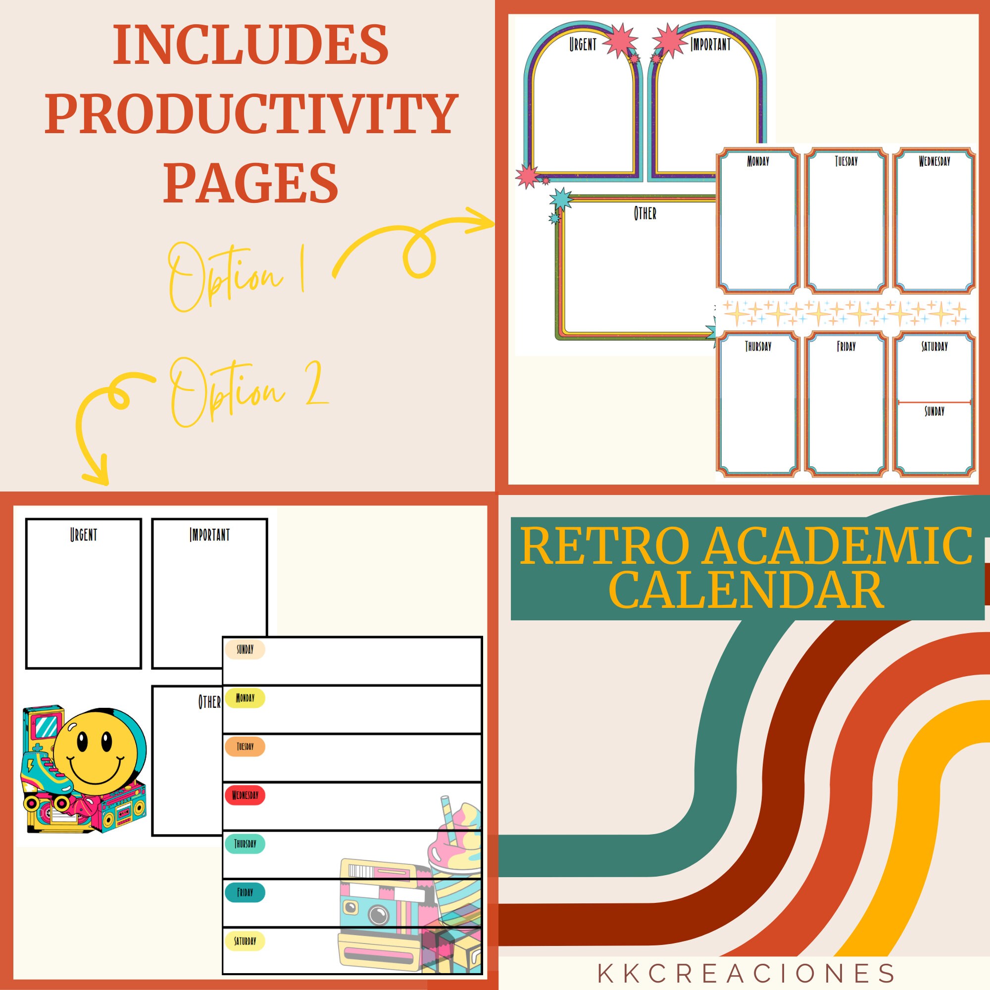 20232024 Academic Printable Calendar With Retro Design Digital