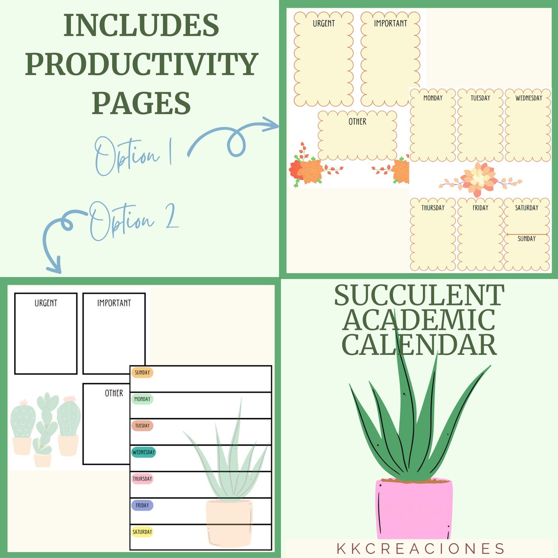 2023-2024 Academic Printable Calendar With Succulent Design Digital ...