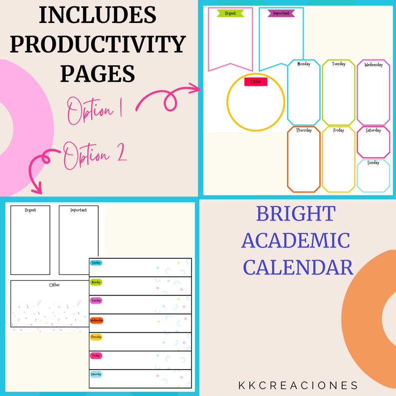 2023-2024 Academic Printable Calendar With Bright Design Digital ...
