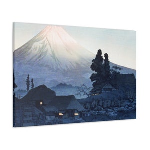 Snowcap Mountain with Village Below Canvas Print,Snowcap Mountain Landscape Print,Snowcap Mountain Landscape,Village Landscape Canvas Print