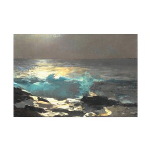 Waves Crashing at Night Picture,Waves Crashing at Night Print,Waves Crashing Canvas Print,Waves Crashing on the Ocean Canvas Print