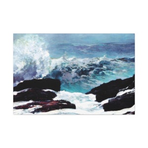 Waves Crashing at Night Picture,Waves Crashing at Night Print,Waves Crashing Canvas Print,Waves Crashing on the Ocean Canvas Print