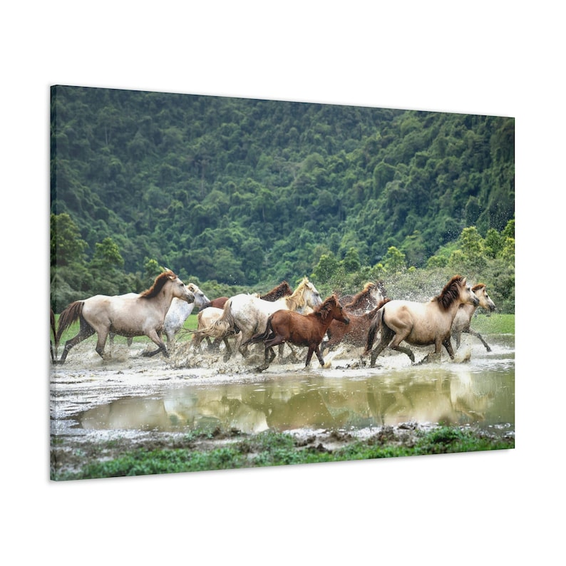 Horses Running Through Water Canvas Printhorses Running Etsy