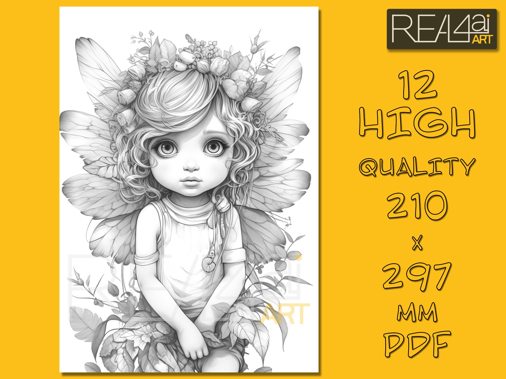 12 Cute Fairy Babies Coloring Pages Printable PDF Book, Adults Kids