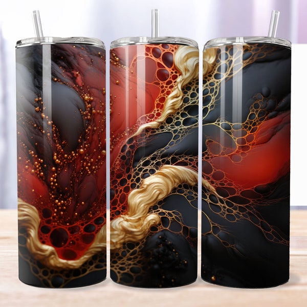 Black Red Gold Tumbler Designs, 20oz Skinny Tumbler Wrap, Creative Tumbler Template - PNG Digital Download