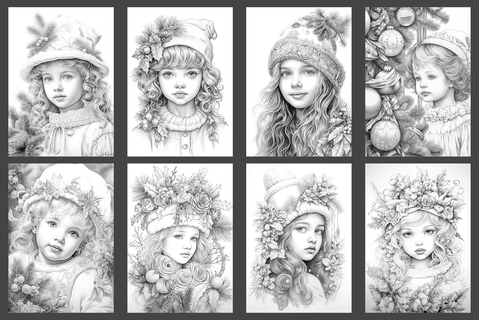 43 Christmas Girls Coloring Pages PDF Book, Adults Kids Instant ...