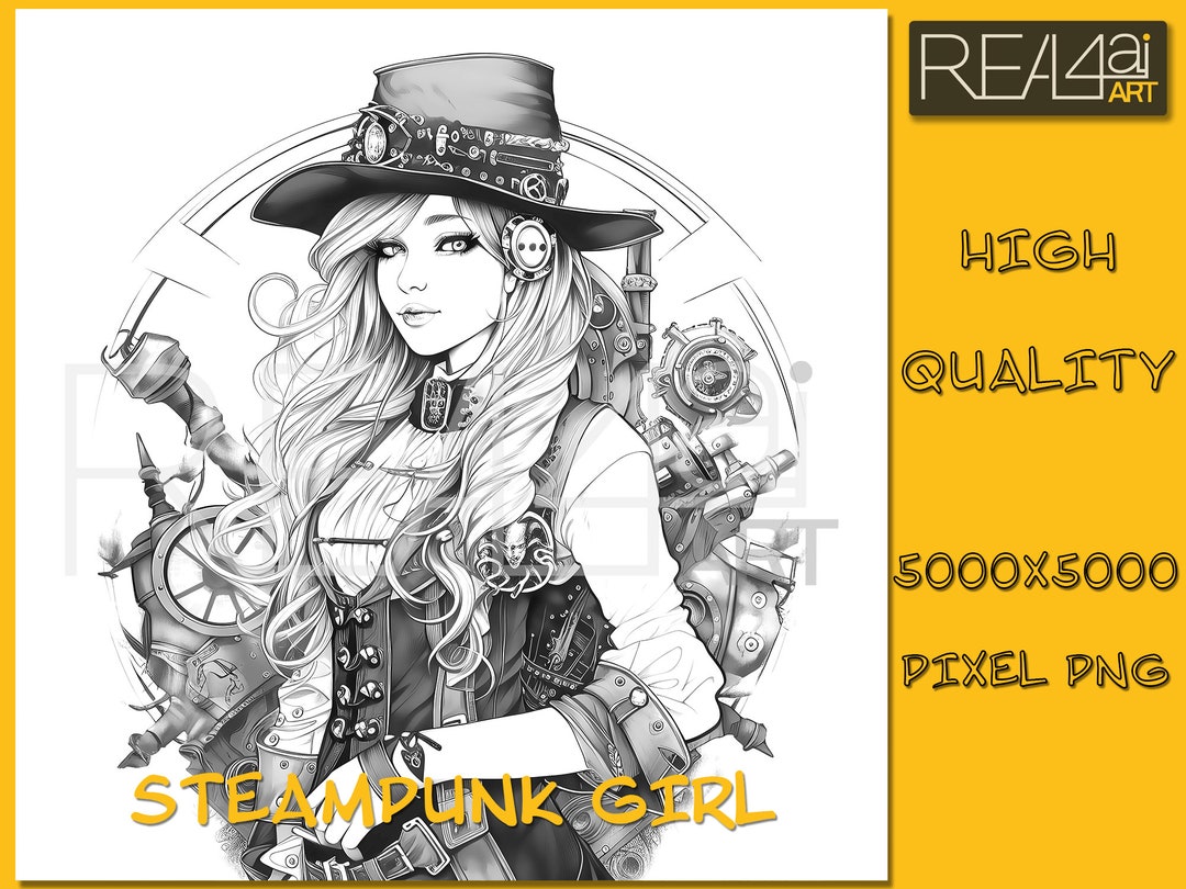 Steampunk Girl Coloring Page 1 High Quality Printable - Etsy