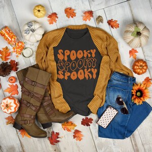 Spooky Vintage-style T-shirt, Retro Halloween Shirts, Orange Creepy Font Shirt,
