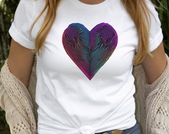 Rainbow Heart T-shirt, Pride Month Shirt, LGBTQIA+ Shirts, Line Art Tshirt, Unisex Adult Tshirts