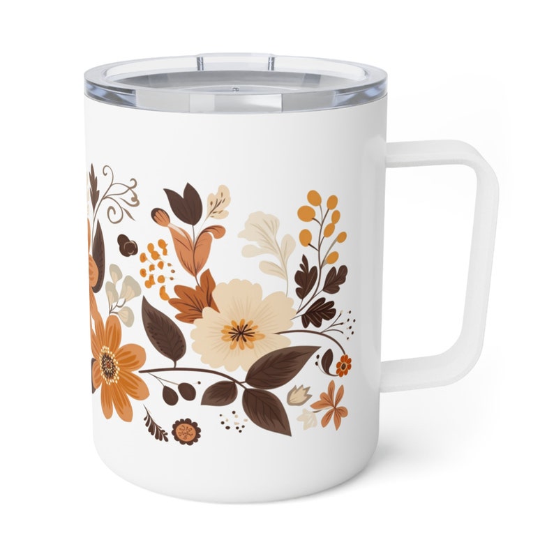 Floral Coffee Mug,Travel Coffee Mug, Earth Tones, Insulated Coffee Mug, 10oz image 6