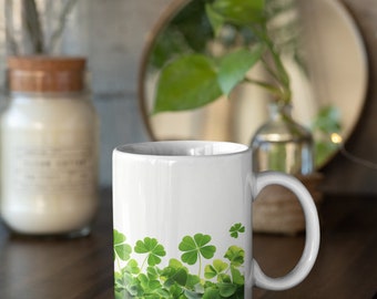 Irish Pride Mug, Lucky Green Clover Floral Mug, Ceramic Mug 11oz