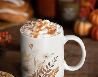 Floral Coffee Mug, Earthy Tones, Flowers, Gardeners Coffee Mug, Coffee Lovers, Ceramic Mug 11oz