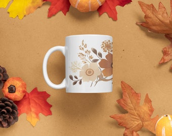 Floral Coffee Mug, Earthy Tones, Flowers, Gardeners Coffee Mug, Coffee Lovers, Ceramic Mug 11oz
