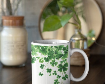 Irish Pride Mug, Lucky Clover mug, Green Clover Floral mug, Ceramic Mug 11oz