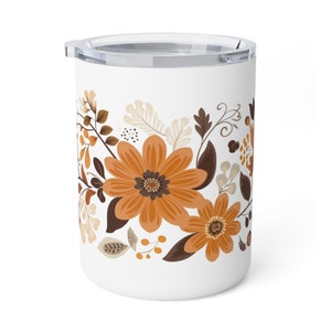 Floral Coffee Mug,Travel Coffee Mug, Earth Tones, Insulated Coffee Mug, 10oz image 3