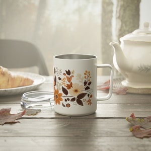 Floral Coffee Mug,Travel Coffee Mug, Earth Tones, Insulated Coffee Mug, 10oz image 2