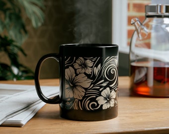 Samoan Tribal Coffee Mug, Polynesian/Pacific Islander 11oz Black Ceramic Coffee Mug