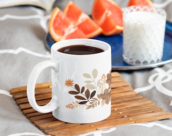 Floral Coffee Mug, Earthy Tones, Flowers, Gardeners Coffee Mug, Coffee Lovers, Ceramic Mug 11oz