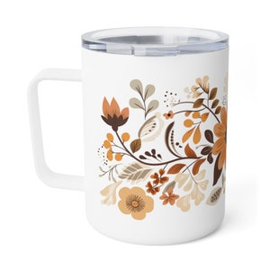 Floral Coffee Mug,Travel Coffee Mug, Earth Tones, Insulated Coffee Mug, 10oz image 5