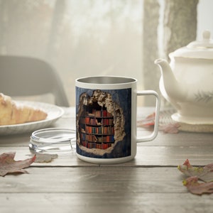3d Library, Cozy Reading Coffee Mug,  Insulated Coffee Mug, 10oz