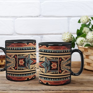 Native American/Indigenous People Tribal designed 11oz Black Ceramic Coffee Mug