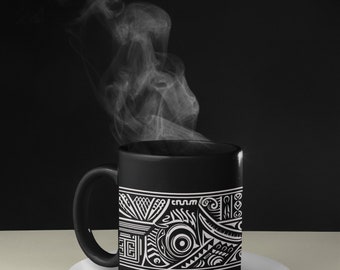 Samoan Tribal Coffee Mug, Polynesian/Pacific Islander 11oz Black Ceramic Coffee Mug