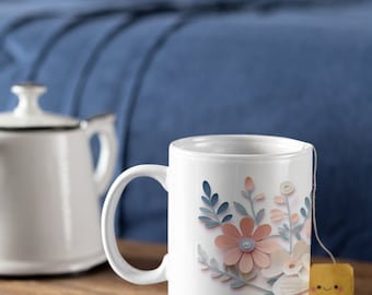 Floral Coffee Mug, Pastel Tones, Flowers, Gardeners Coffee Mug, Coffee Lovers, Ceramic Mug 11oz