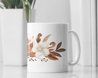Floral Coffee Mug, Earthy Tones, Flowers, Gardeners Coffee Mug, Coffee Lovers, Ceramic Mug 11oz
