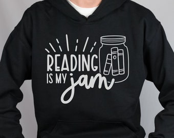 Reading Is My Jam Hoodie, Book Lover Pun Hoodies, Unisex Heavy Blend™ Hooded Sweatshirt