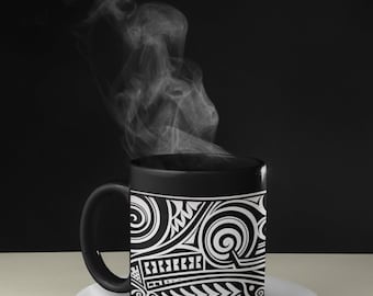 Samoan Tribal Coffee Mug, Polynesian/Pacific Islander 11oz Black Ceramic Coffee Mug