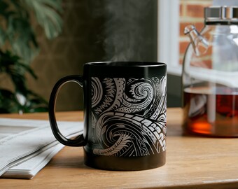 Samoan Tribal Coffee Mug, Polynesian/Pacific Islander 11oz Black Ceramic Coffee Mug