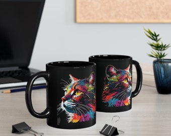 Cat Pop Art Mug, Ceramic coffee mug.11oz Black Mug