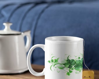 Irish Pride Mug, Lucky Green Clover Mug, Ceramic Mug 11oz